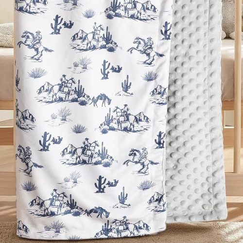 Tegeme Western Baby Blanket Cowboy for Nursery Room Decor, Blue, Classic