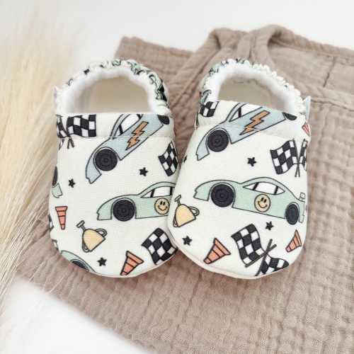 Race Car Baby and Toddler Booties: Handmade Soft Sole Crib Shoes