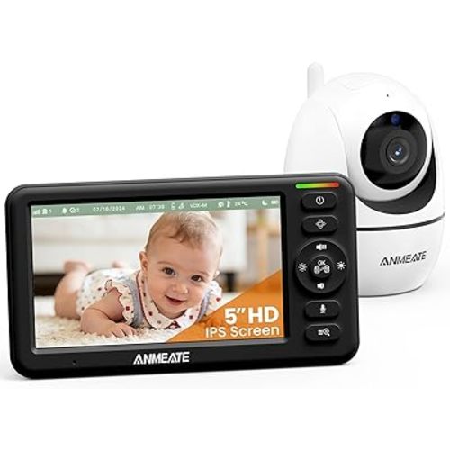 ANMEATE 5" HD Video Baby Monitor with Camera and Audio - No WiFi, 48H Battery Life,720P Remote Pan Tilt Zoom, Two-Way Talk, Night Vision, Thermal Room Monitor, Lullabies & White Noise, 1000ft Range