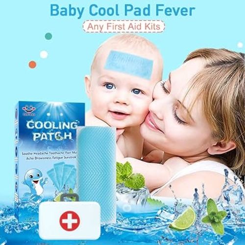 EASYEAH 12 Sheets Cooling Patches for Fever Discomfort & Pain Relief, Cooling Relief Fever Reducer, Soothe Headache Pain, Pack of 12