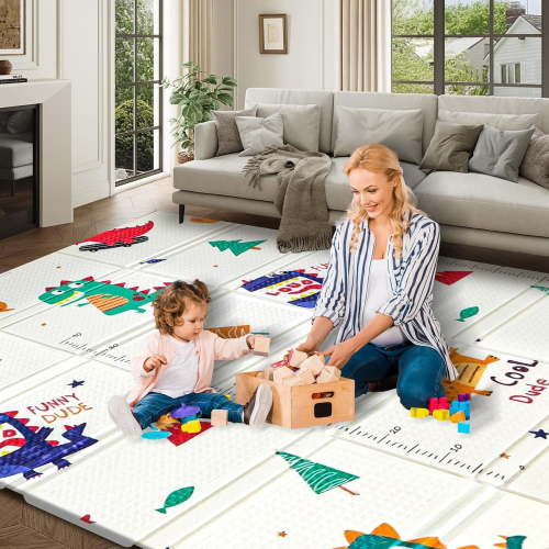 Baby Play Mat,Baby Playmat for Playpen,Foldable Double-Sided Pattern Play Mat for Infants,Anti-Slip Baby Crawling Play Mat for Indoor and Outdoor (74" x 50")
