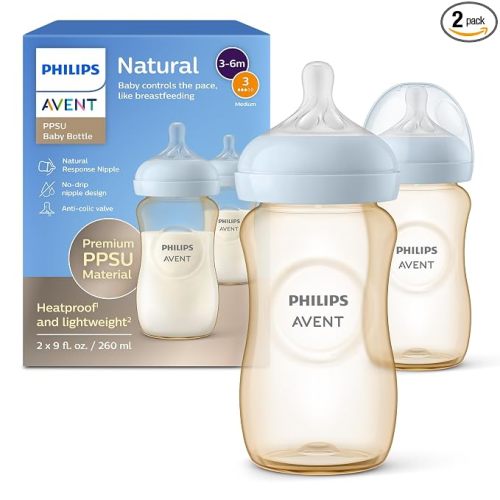 Philips Avent Natural PPSU Baby Bottles, Medium Flow, 9 oz, BPA-Free