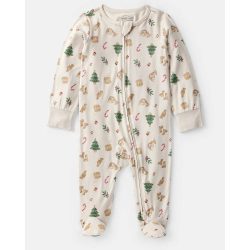 Baby Christmas Print PurelySoft Long-Sleeve Sleep & Play Pajamas - White - Carter's | Carter's
