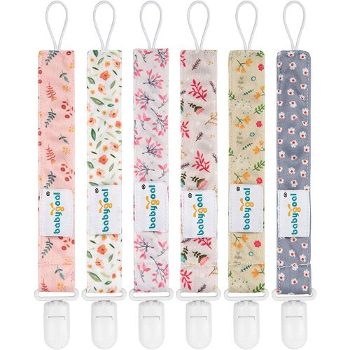 babygoal Floral Pacifier Clips, 6 Pack Binky Paci Holder Clips Leashes Fits for Most Pacifiers and Binkies 6PS21