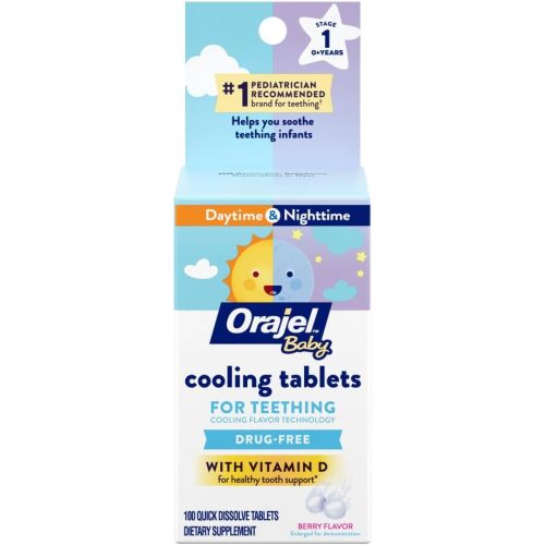 Orajel Baby Cooling Tablets for Teething with Vitamin D, 100 Quick Dissolve Tablets,White