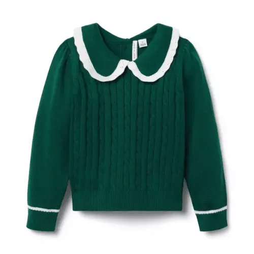 Girl Evergreen Forest Cable Knit Collared Sweater by Janie and Jack
