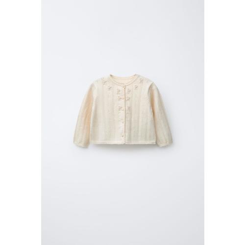 OPENWORK AND EMBROIDERED KNIT CARDIGAN 6 to 9 months - Ecru | ZARA United States