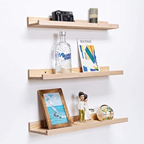 AZSKY 24 Inch Floating Shelves Natural Wood Wall Mounted Set of 3,Wooden Large Picture Ledge Shelf for Home Decoration for bedrooms,Office,Living Room, Kitchen,3 Same Sizes