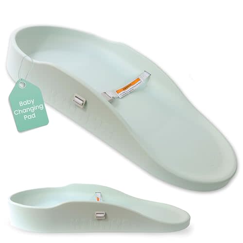 Kidnys Waterproof Baby Changing Pad with Extra-High Edges - Adjustable & Removable Safety Belt - Wipe-Clean Surface & Non-Slip Base - Comfort, Ergonomic & Playful Design - Soft Sage Green