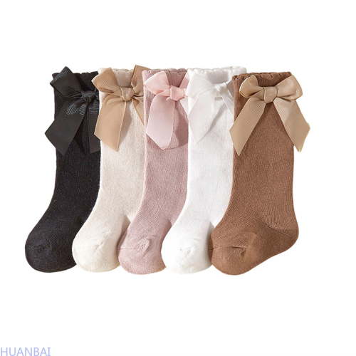 HUANBAI 2 Pack Girls Socks Mid Crew Bow Style Casual Ankle Socks For Toddler Girls Soft Breathable Everyday School Wear Non Grip Comfort Fit Toddler / Black(6-12 Months)