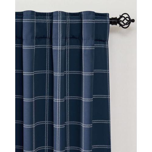 NICETOWN Dark Blue Buffalo Check Plaid 100% Blackout 63 Inch Long Curtains