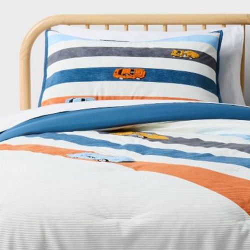 Full/Queen Hot Wheels Retro Track Corduroy Kids' Comforter Set Cream - Hot Wheels by Pillowfort™