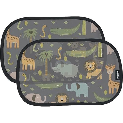 Lulyboo 2-Pack Car Window Shades for Baby - Oval Cling Sun Shades with UV Protection, Black Animal Pattern, Reusable, No Adhesives, Easy to Install, Sun Glare Blocker & Privacy Privacy