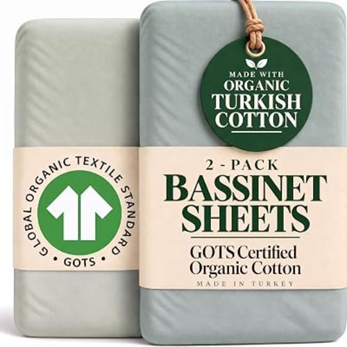 2 x GOTS 100% Organic Cotton Bedside Bassinet Sheets 33x20 and 35x19 Compatible with Maxi Cosi Iora, Baby Delight, Koola Baby Bond, Harppa Cudly 3 in 1 - Boy, Girl Plush Comfort