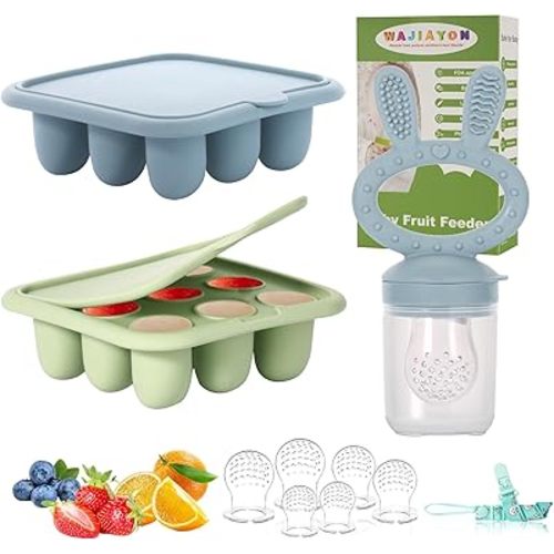 Baby Breastmilk Popsicle Molds & Baby Fruit Feeder (3 Pack), Baby Food Freezer Tray Storage Containers, Silicone Teething Pacifier Feeder and Teether for Babies,Baby Feeder - Green