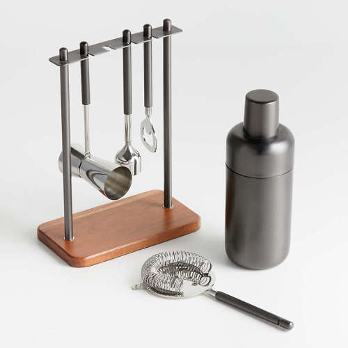 Fenton Graphite and Wood Bar Tool Set with Cocktail Shaker