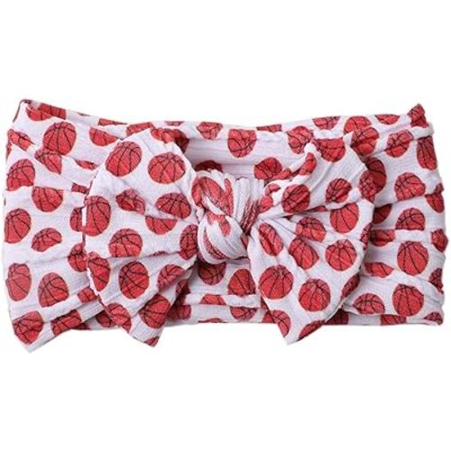 Baby Baseball Headband with Bow Headwear Sport Soccer Headband Bowknot Wide Hair Band Football Hair Bow for Toddler Infant TSFD55 (Basketball Pattern)