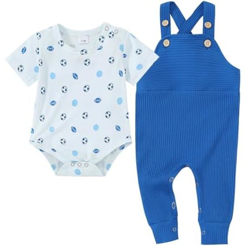 DISAUR Newborn Baby Boy Clothes, Infant Boy Bodysuit Outfits Long Sleeve Romper + Bib Overall Pants Fall Newborn Boy Clothes