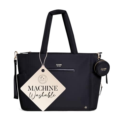 JuJuBe New Utility-Strap Tote Bag, Large Diaper Bag with Portable Changing Pad, Travel Bag for Boy or Girl, Carrying Baby Essentials, Bottles, Wipes, Diapers, Pacifiers, Black, Mother's Day Gift