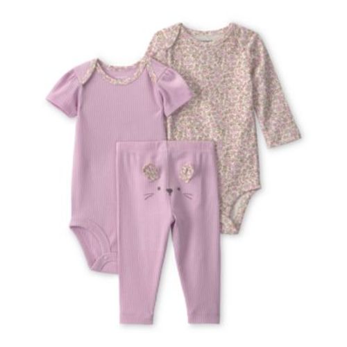 Baby Girls' Crewneck Bodysuit and Pants, 3-Piece Set