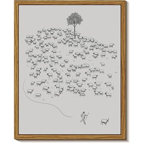InSimSea Framed Wall Art for Living Room Minimalist Framed Wall Art Room Decor Vintage Landscape Flock of Sheep Home Decor Lamb Artwork Painting Inspiring Christian Wall Art Decor Canvas Prints 8x10in