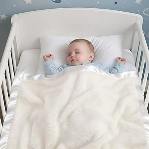 Pro Goleem Fleece Baby Blanket with 2 Inch Satin Trim Soft Anti-Static Plush Blanket for Boys and Girls Christmas Baby Gifts for Babies 30''x40''，White