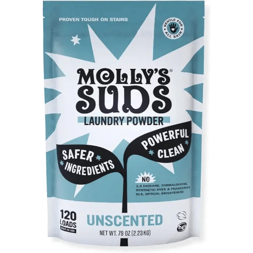 Molly's Suds Original Laundry Detergent Powder | Natural Laundry Detergent Powder for Sensitive Skin | Earth-Derived Ingredients, Stain Fighting | 120 Loads (Unscented)