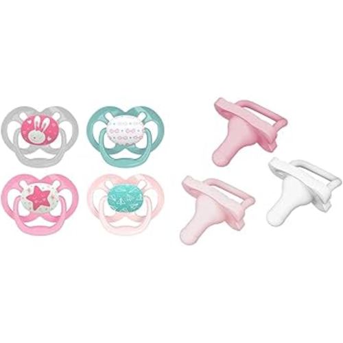 Dr. Brown's Advantage Glow-in-The-Dark Pacifier, 100% Silicone Baby Paci Symmetrical & HappyPaci 100% Silicone Pacifier 0-6m, BPA Free, White, Pink, Light Pink