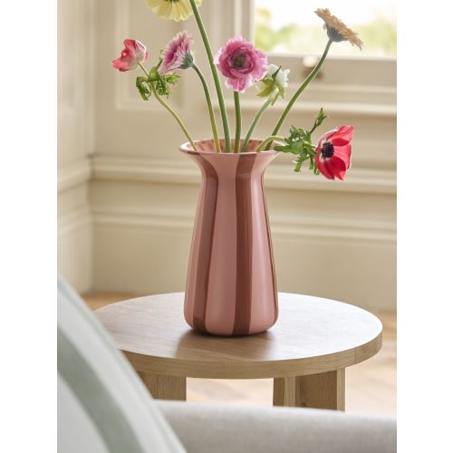 Pink Hand Painted Stripe Ceramic Vase