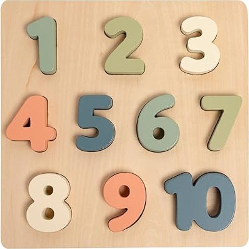 Pearhead Wooden 123 Numbers Puzzle, Colorful Preschool Counting Toy, Interactive Montessori Educational Learning Board, Gender Neutral Modern Baby and Toddler Gift for Boys or Girls