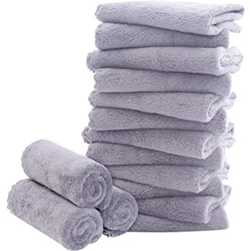 16 Pack Baby Washcloths - Luxury Coral Fleece - Extra Absorbent and Soft Wash Clothes for Newborn, Infants and Toddlers - Suitable for Sensitive Skin and New Born - Baby Shower - Light Grey,10x10 Inch