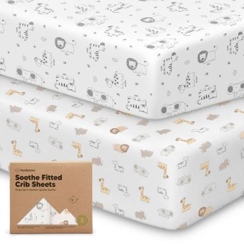 KeaBabies 2pk Soothe Fitted Crib Sheets Neutral, Organic Baby Crib Sheets, Fits 52x28 Standard Nursery Baby Mattress (KeaSafari)
