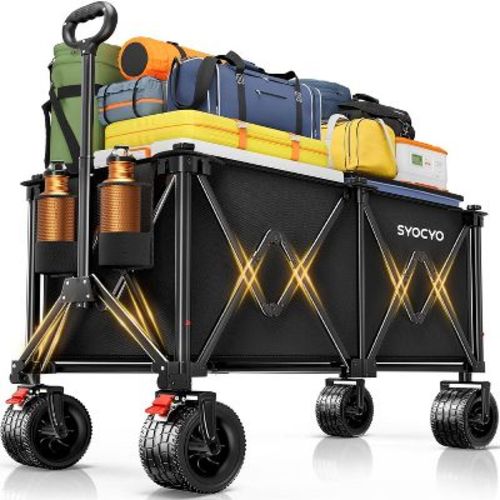 Foldable Beach Wagon Cart, Heavy Duty Collapsible Utility Wagon, Black.