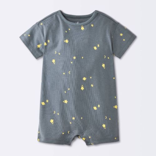 Baby Boys' Space Graphic Short Sleeve Romper - Cloud Island™ Charcoal Gray 0-3M
