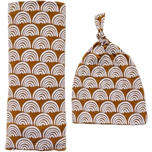 Little Sleepies Swaddle & Hat Set, Baby Swaddles Newborns, Soft Viscose from Bamboo Swaddle Blanket Wrap (Rust Rainbows)