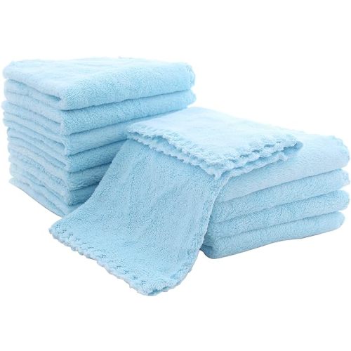 12 Pack Baby Washcloths - Extra Absorbent and Soft Wash Clothes for Newborns, Infants and Toddlers - Suitable for Baby Skin and New Born - Microfiber Coral Fleece 12x12 Inches, Aquamarine