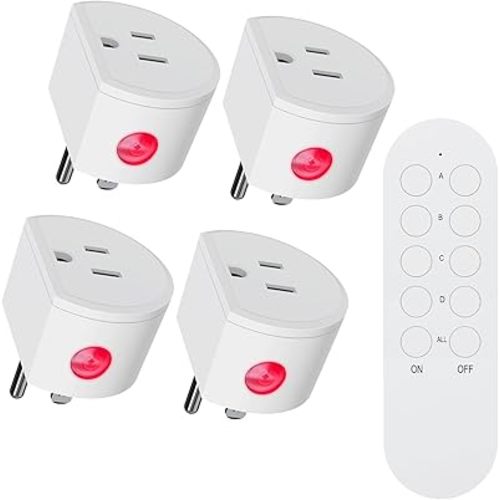 SURNICE Remote Control Outlet 10A Wireless Light Switch for Household Appliances, 130 FT Range, Electrical Outlet Switch, FCC Certified, ETL Listed, 4 Outlets + 1 Remote