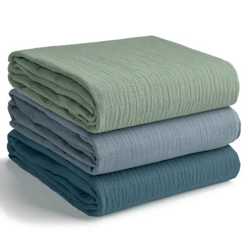 Muslin Swaddle Blankets Pack of 3, 42” x 42” in Neptune, Pacific Blue, Fern