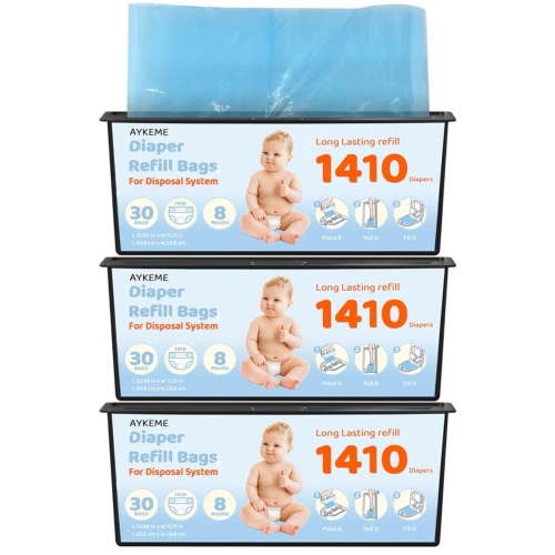 90 Bags Diaper Pail Refills Bags Compatible with Genie Easy Roll Signature & Platium Diaper Pails | 7-Layer OdorLock Technology | Up to 10 Months Use,3 Pack