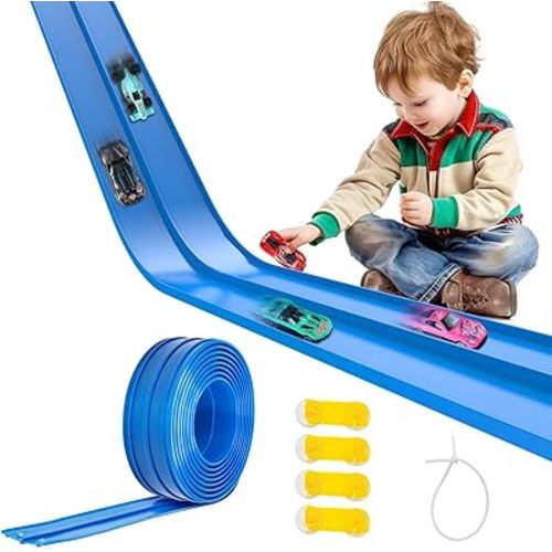Flexible Race Car Track for Kids 15 Ft Flex Tracks Starter Set Compatible Toy with Suction Cups Compatible with Diecast 1/64th Cars, Long Kid Cars Ramp with Suction Cups for Indoor & Outdoor Ages 3+