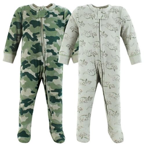 Hudson Baby Infant Boy Thermal Zipper Sleep and Play 2pk, Sage Dinosaur