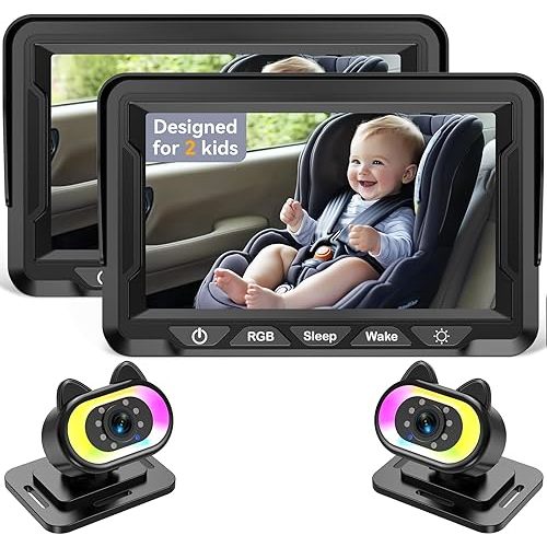Baby Car Camera 2-Pack – HD 1080P, 150° Wide Angle, Night Vision, Adjustable LED Light, Easy Installation, Infant Safety, Rear Seat Monitoring for Car Travel