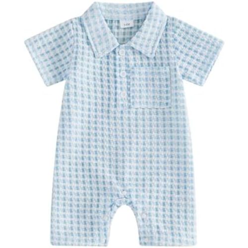 BemeyourBBs Newborn Baby Boy Summer Clothes Short Sleeve Dress Shirt Romper Button Jumpsuit Gentleman One Piece Outfit