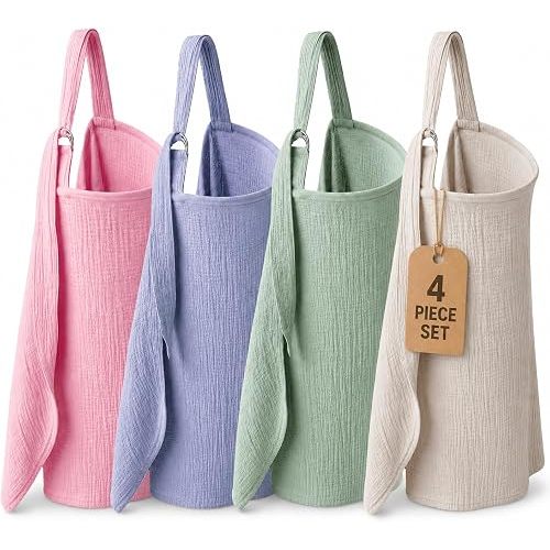 Nursing Cover for Breastfeeding, 4 Pack Muslin Nursing Covers for Baby Set | Soft breathable privacy cover with adjustable neck strap, full coverage, pastel colors for nursing, pumping, travel and gifts