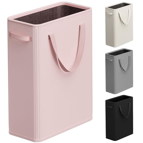 Optish 50L Pink Slim Laundry Hamper, Narrow Laundry Basket with Handles, Baby Girl Hamper for Nursery, Dorm, Bedroom, Living Room, Collapsible Laundry Basket