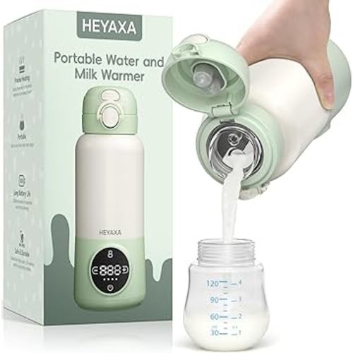 Portable Bottle Warmer for Travel, 15oz Capacity Baby Bottle Warmer with Fast Heating, 12000mAh Battery & Fast Charger, Pasteurization for Hygiene, Precise Temp Control, Leak-Proof (Green)