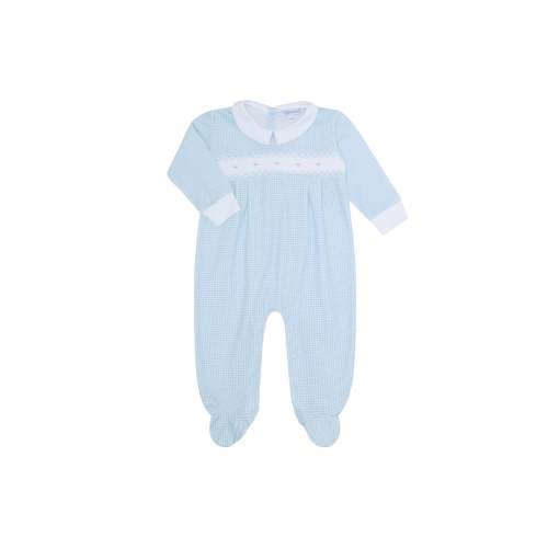 Buy Blue Gingham Smocked Footie | Nellapima