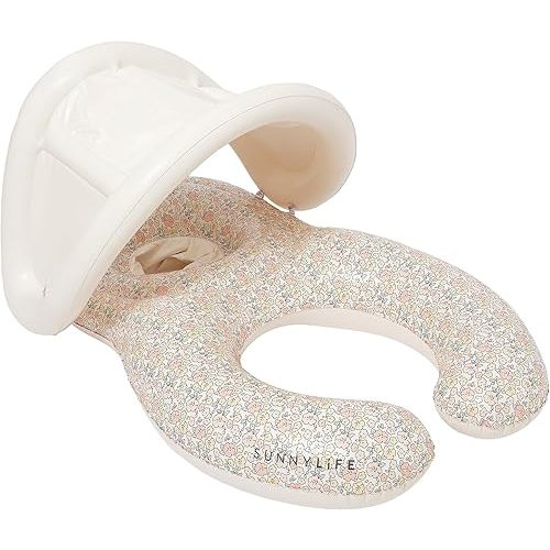 Sunnylife Baby Floaties for Pool | Float Together Infant Seat with Removable Canopy, Soft Leg Cradles & Inflatable Headrest | Non-Toxic PVC | Fits 24–33 lbs | Into The Garden Ditsy Floral