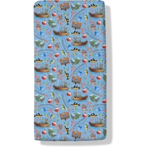 Gone Fishing Baby Crib Sheets Lake Boats Fishing Soft Baby Sheets Summer Camping Adventure Outdoors Fitted Crib Mattress Cover for Standard Crib and Toddler Mattress 52"x28"