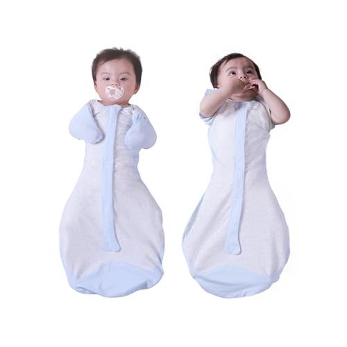BABELIO Swaddle with Detachable Zip Sleeves Temp-Sensing Baby Transitional Swaddle Arms Up 2-Way Zipper Sleep Sack Soft Blue